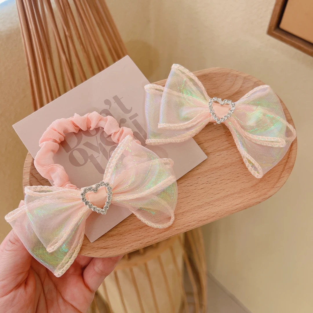 EF1124【满9.9发货】儿童炫彩粉蝴蝶结发夹女童超仙扎马尾发圈发饰