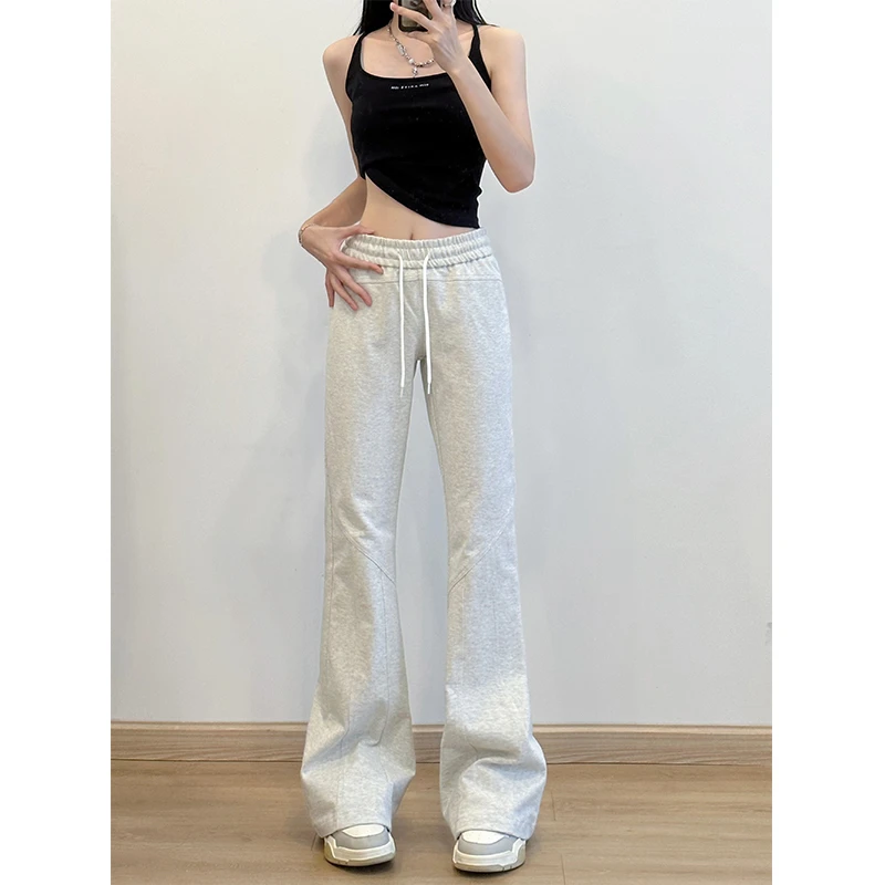 美式高街百搭显高显瘦微喇卫裤辣妹针织拼接休闲运动裤马蹄裤Y155