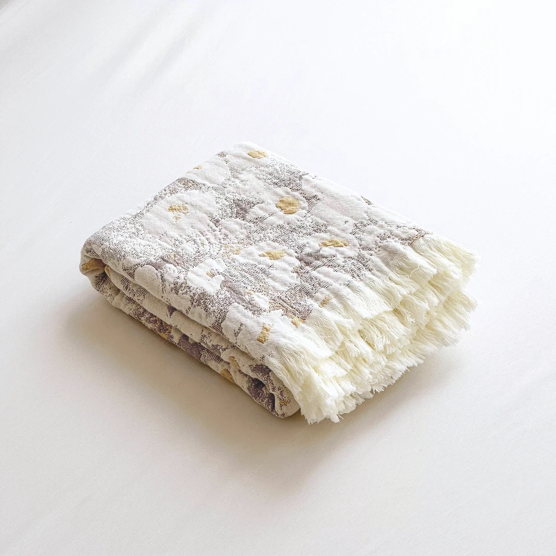 【京かわ会社】纯棉流苏盖毯200*230cm云朵朵-白