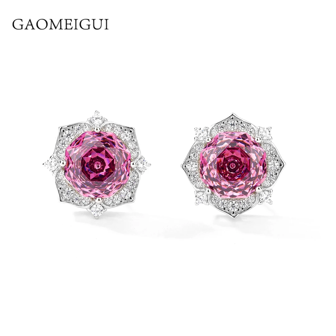 925银合成锆石耳饰 GAOMEIGUI新款 玫瑰切 耳钉 新款
