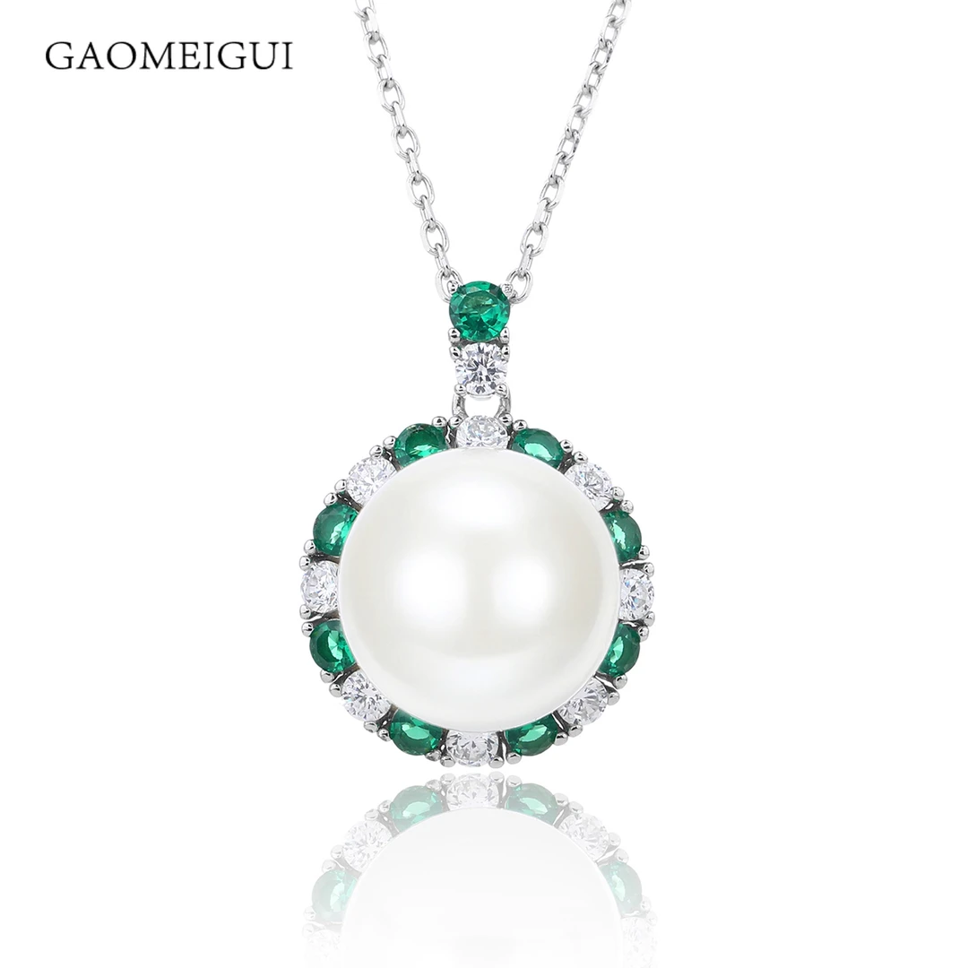 GAOMEIGUI 坠链均925银合成锆石 编码-054新品12mm高珠项链A1030