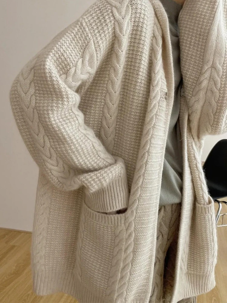 （价已开）秋冬100%澳毛开衫女宽松连帽衫中长款加厚百搭针织外套