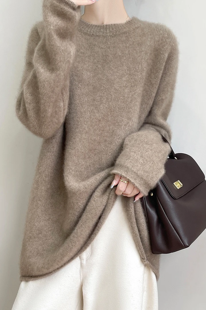 AC2441已开价 100%羊毛衫圆领宽松慵懒风针织衫女毛衣打底衫纯色