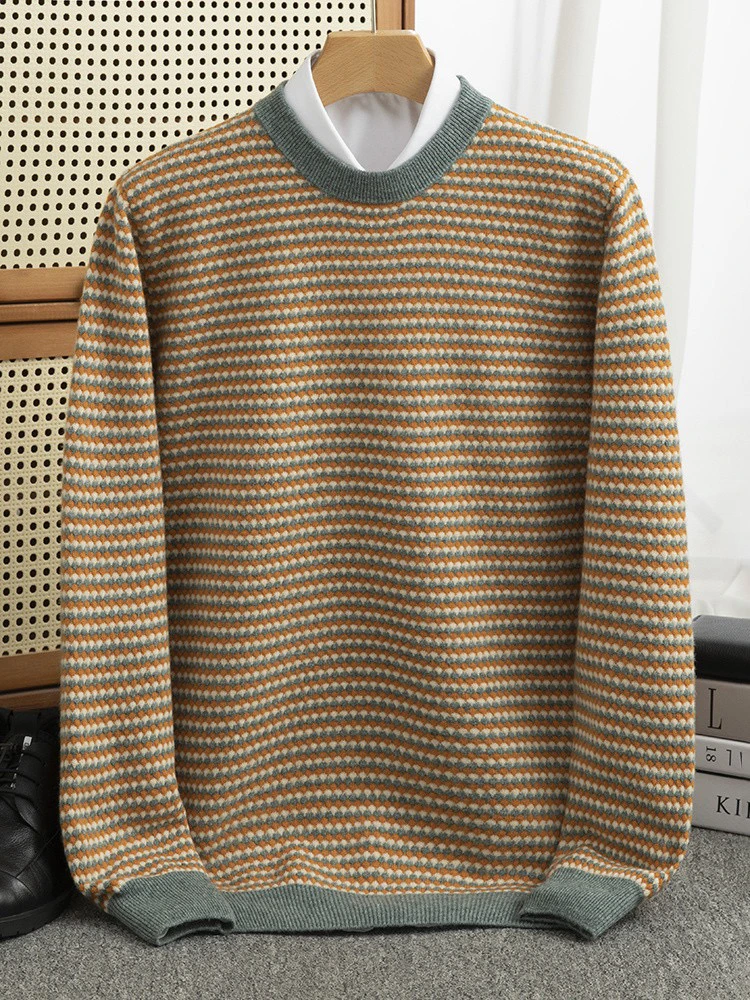 XT2825已开价 100羊毛衫男士圆领提花加厚休闲针织衫毛衣套头长袖