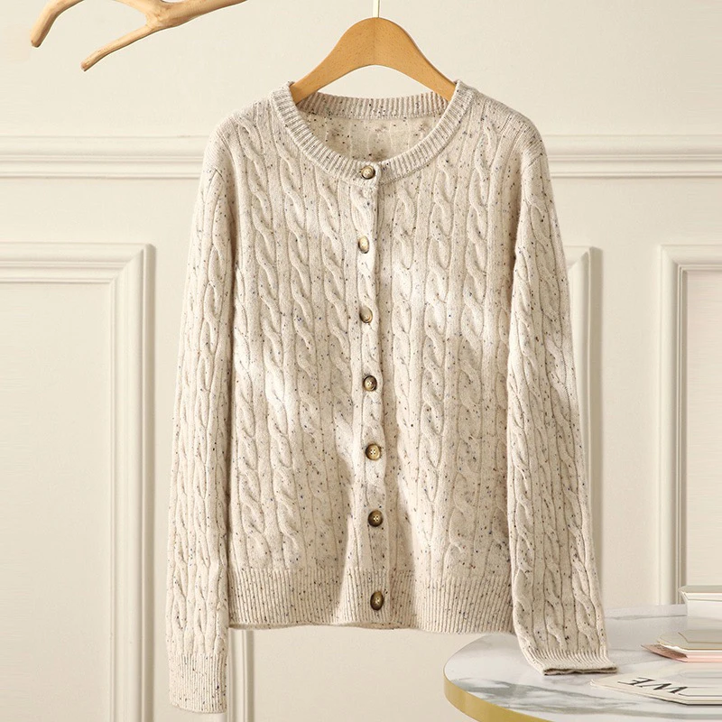 BY24-09已开价 双线麻花针织加厚开衫  100%山羊绒开衫加密针织