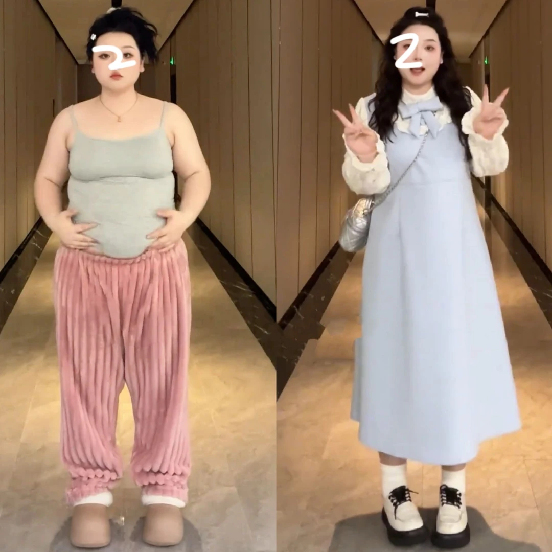 大码胖mm法式气质甜美风假两件连衣裙收腰显瘦温柔风长裙子女秋冬