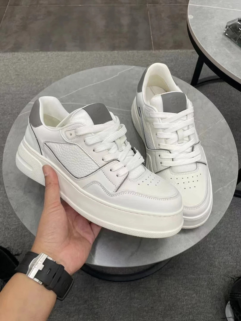 男士白色百搭时尚透气潮流厚底低帮系带板鞋