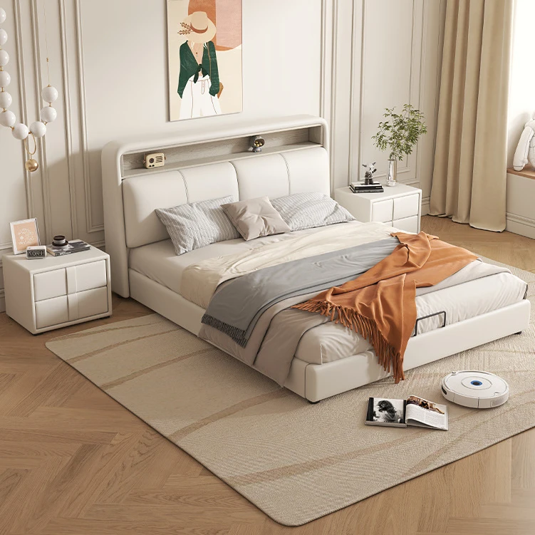 北欧现代简约床男生女生软包床储物次卧实木真皮双人床轻奢床免洗