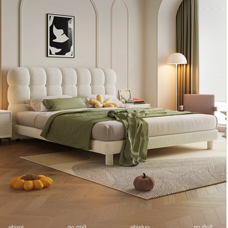 泡芙床公主床奶油风泰迪绒布艺床现代简约主卧双人大床软包小户型