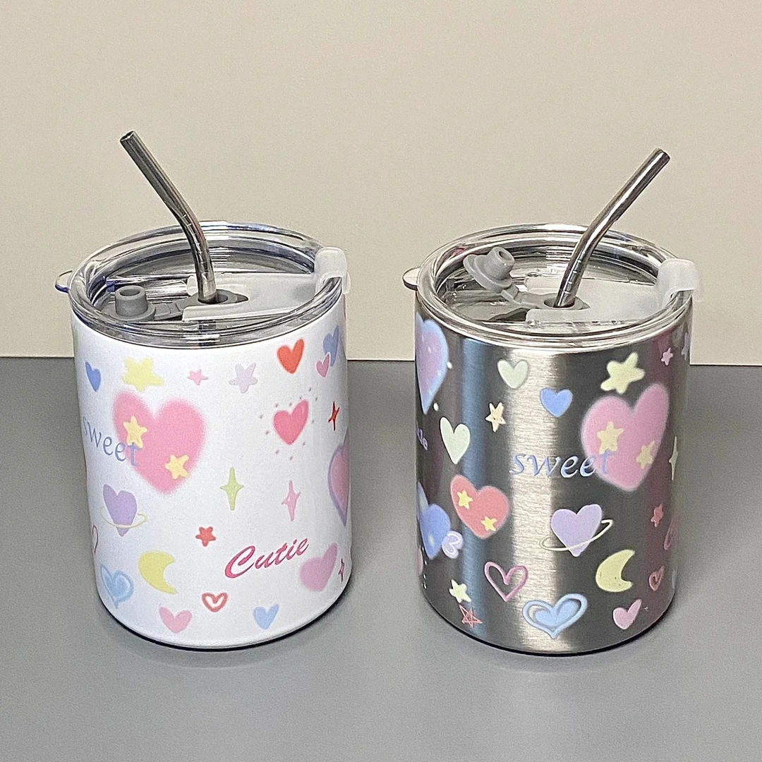 隔壁杂货铺原创爱心吸管杯韩式少女心保温杯甜酷风喝水杯子有盖