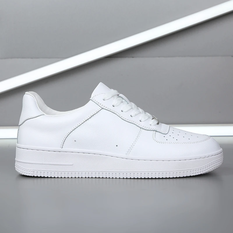 板鞋男头层牛皮休闲鞋轻便真皮运动鞋防滑软面软底鞋子情侣小白鞋