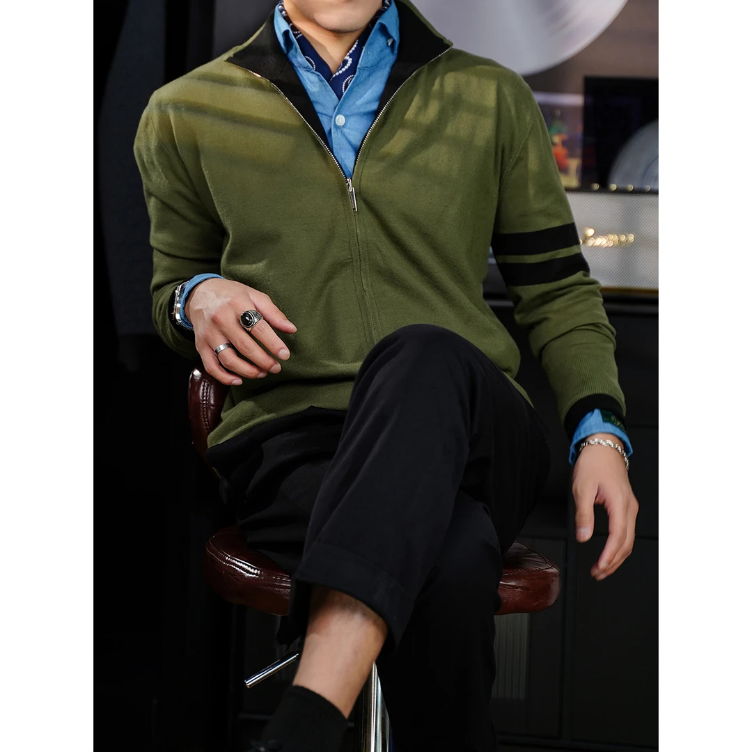 16针超细腻羊绒羊毛混纺两面穿针织外套老钱风轻复古时尚休闲夹克