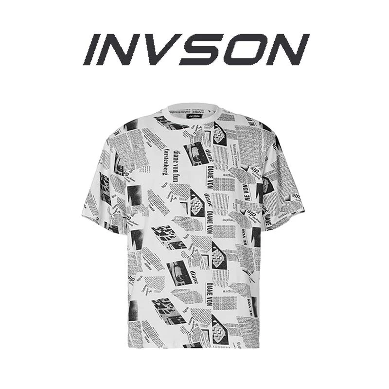 【黑标系列】夏季时尚潮流手绘报纸圆领高级男女设计师短袖34017