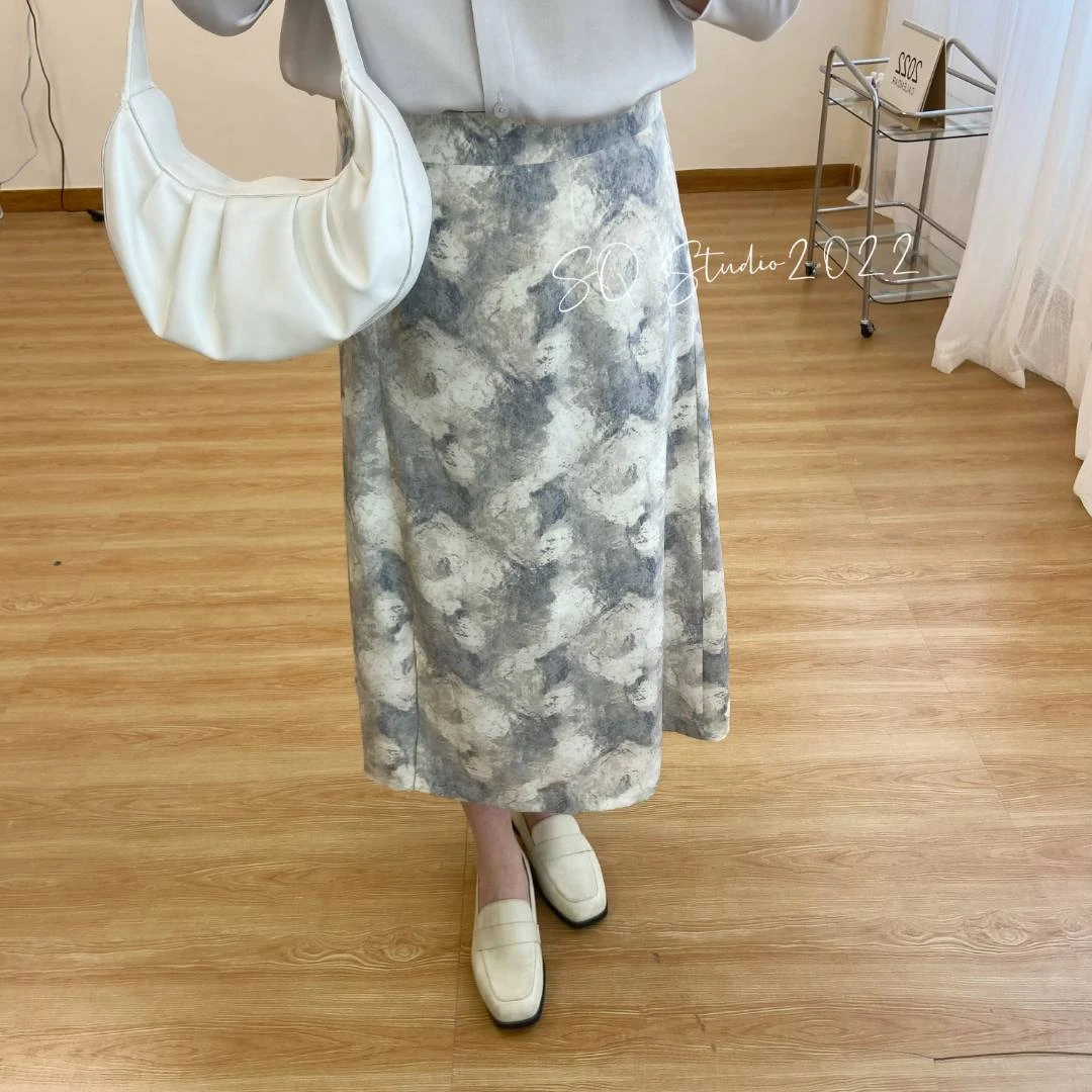 水墨裙----扎染印花A字半身裙 卡码拍大