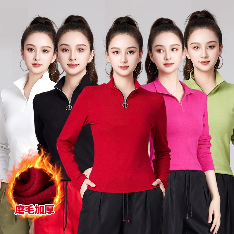 2025春新款立领半拉链加绒加厚广场舞运动长袖上衣YM-2456