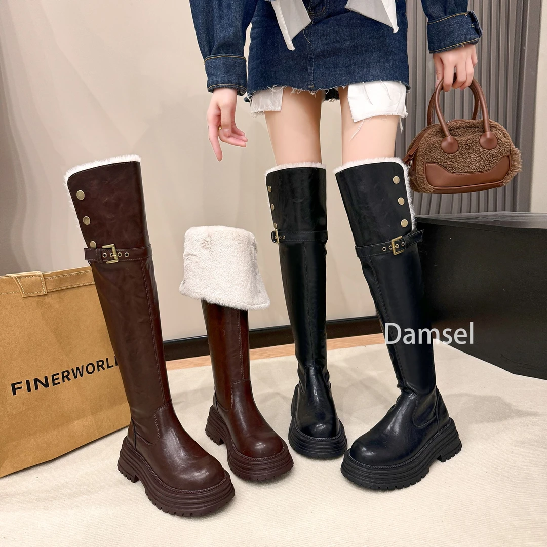 【有运费险清仓】艾微妮秋冬时众堆堆靴复古厚底防滑气质百搭时装靴