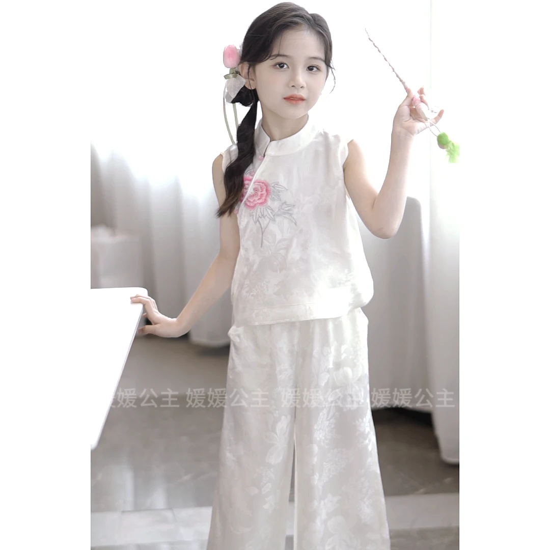 媛媛公主媛2025夏季女童中大童纯色绣花休闲套装14250Q062