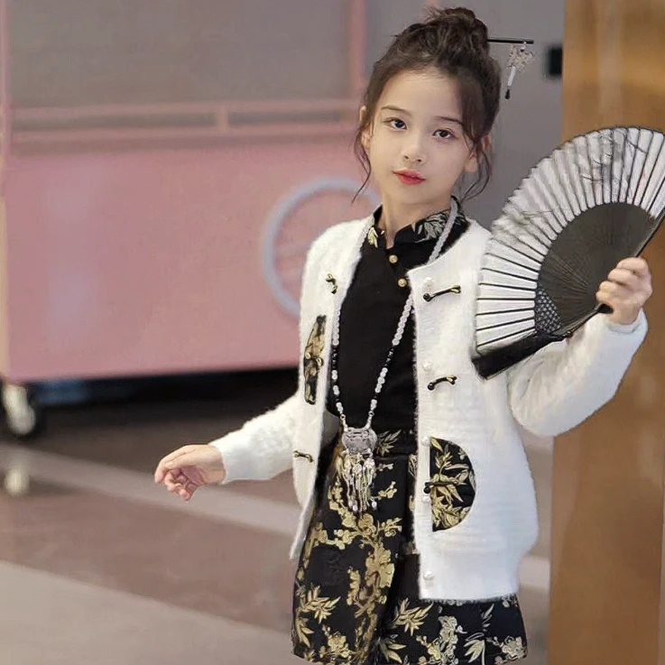 媛媛公主FL媛【开衫】2025秋女童新中式国风毛衣针织开衫14314R351