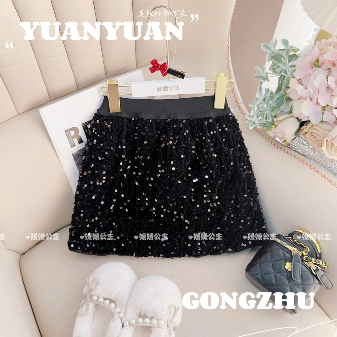 媛媛公主媛2025冬季新品女童中大童气质亮闪百搭半身裙14460A082