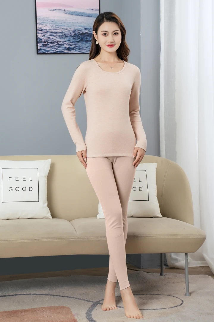 三合一羊毛蚕丝情侣款圆领双面磨绒吸汗亲肤保暖套装舒适