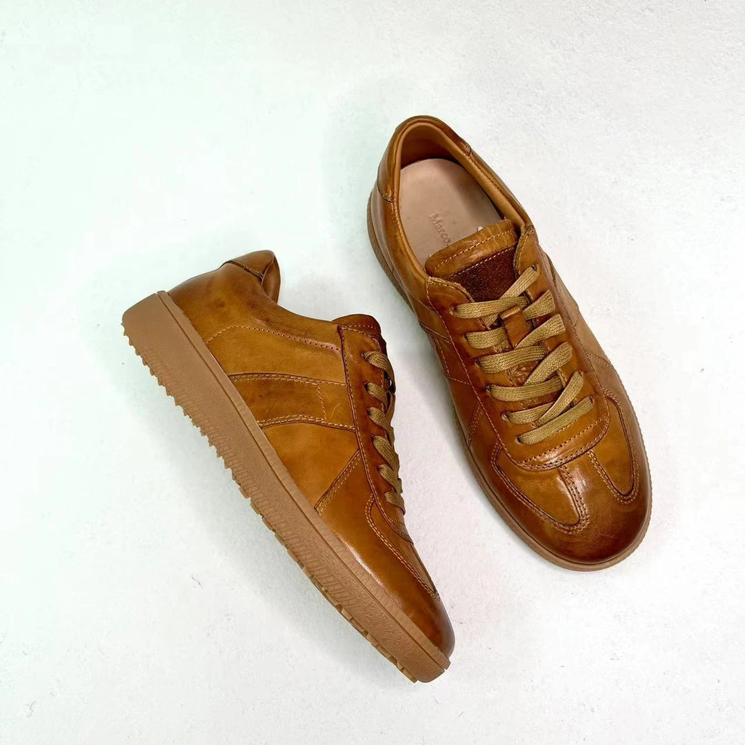 德训鞋马皮水洗软底女款复古休闲百搭皮鞋低帮单鞋做旧经典款真皮