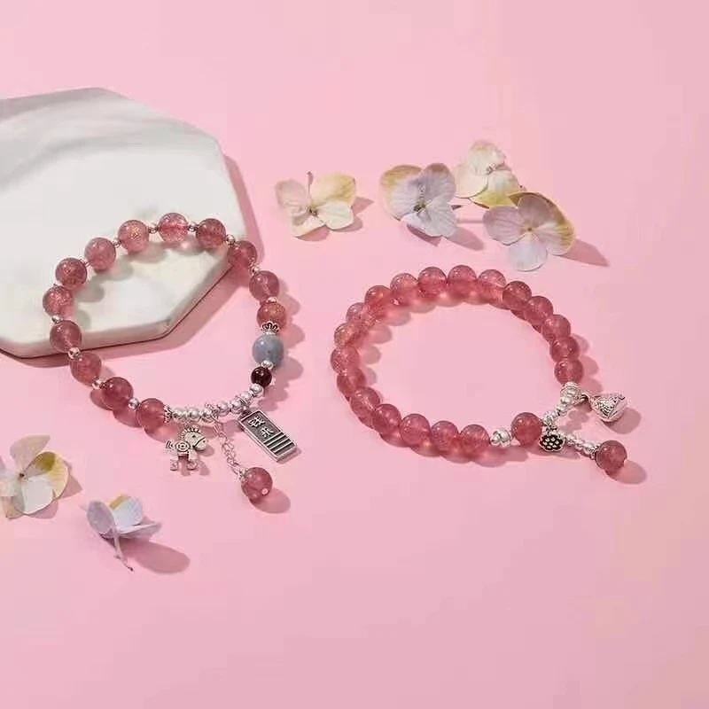 925银手链 925银少女粉串珠手链 女生气质时尚百搭甜美闺蜜简约