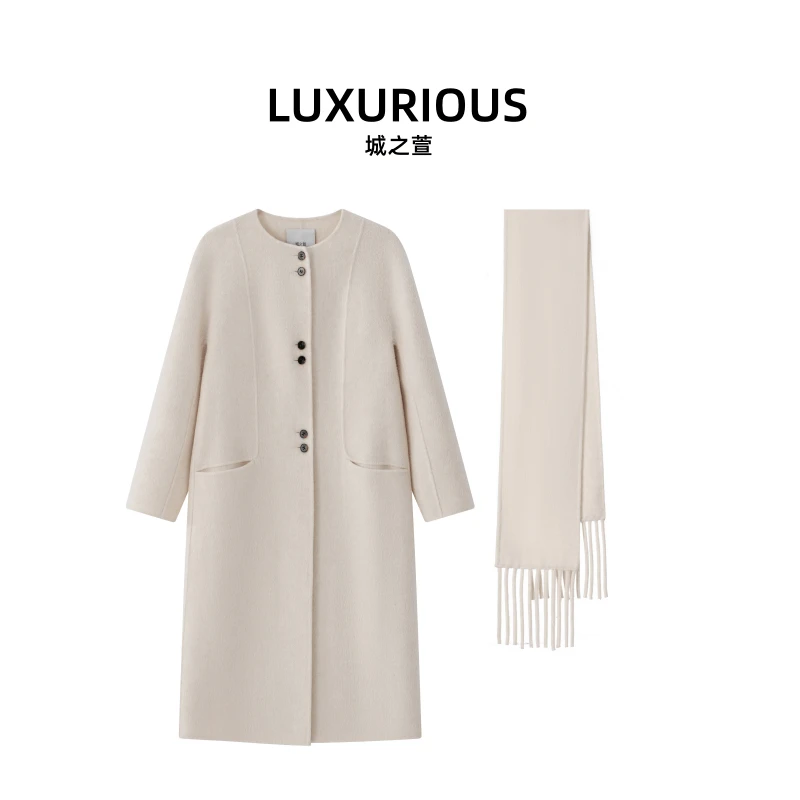 【冰岛日落】MM同款骆驼绒高级感围巾双面呢冬季时尚双面中款大衣