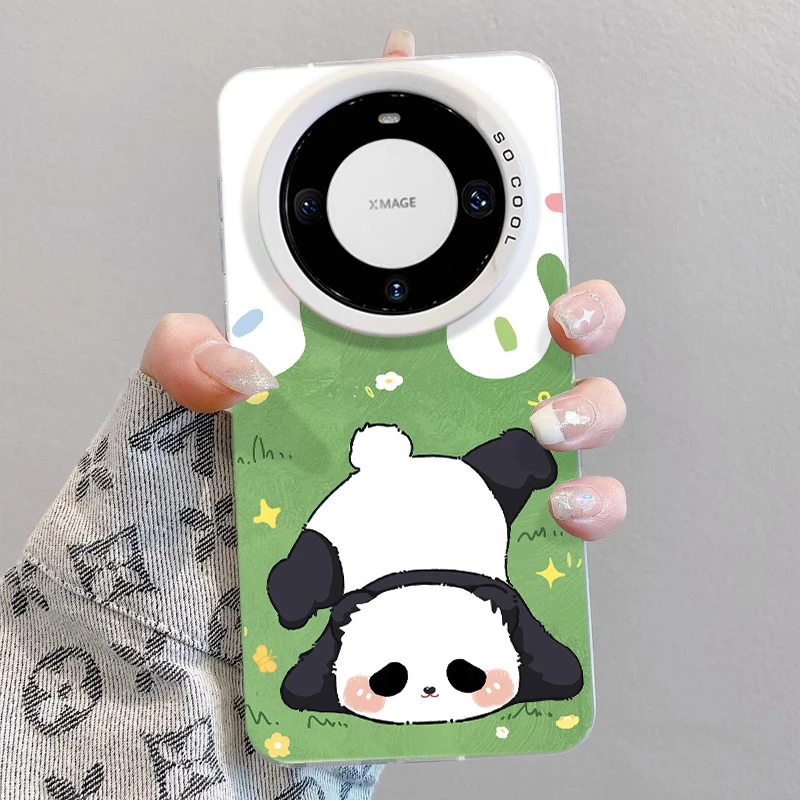 摔倒熊猫适用华为mate60手机壳可爱卡通苹果15Promax女iphone17套