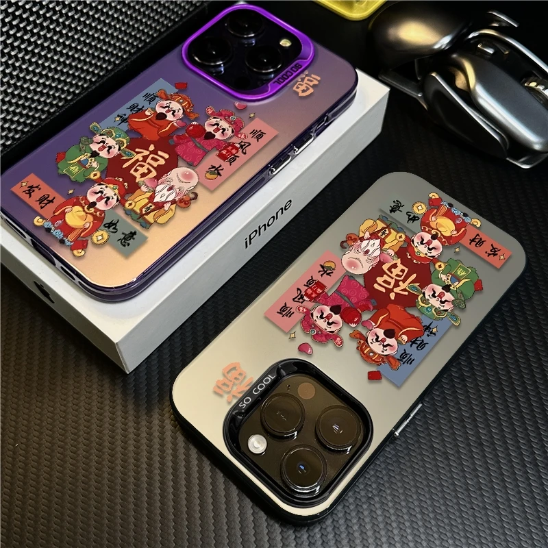 五福临门适用苹果16promax手机壳iPhone15创意14保护套17新年防摔