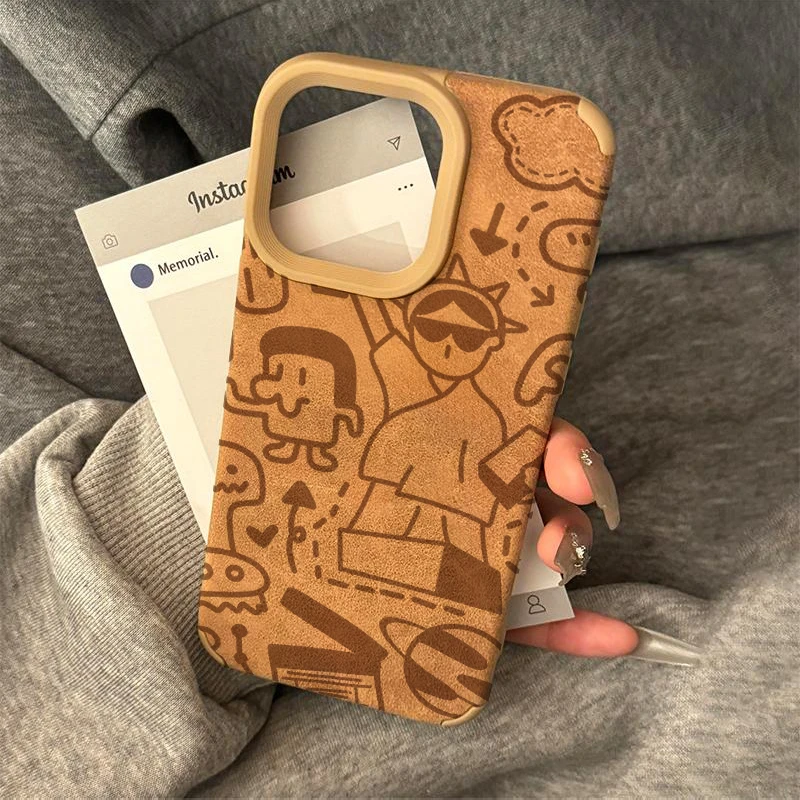 美拉德风女神涂鸦适用苹果16promax手机壳iPhone15翻毛皮14保护套