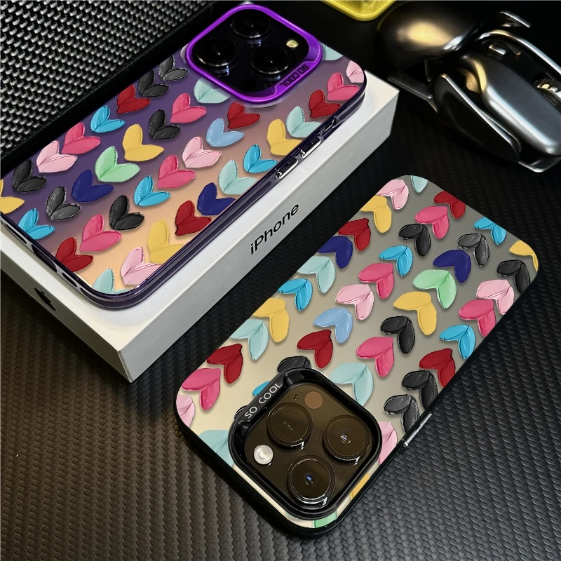 彩色爱心适用苹果16promax手机壳15防摔iPhone13保护套14创意卡通