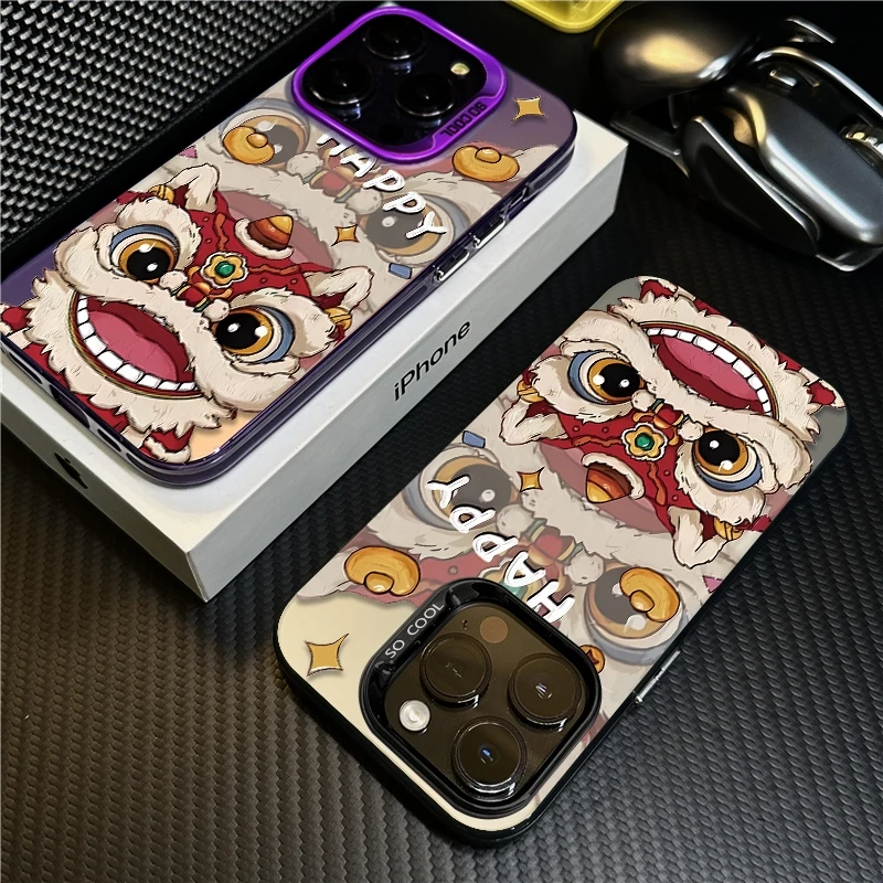 喜庆舞狮适用苹果16promax手机壳iPhone15创意14保护套17新年防摔