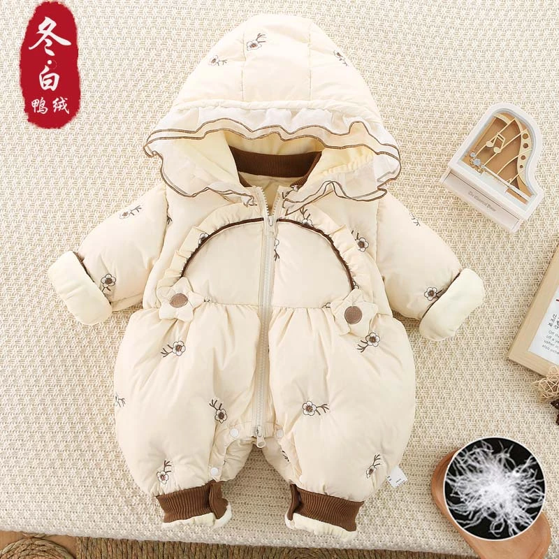 婴儿连体羽绒服儿童新生儿加绒宝宝男宝零下冬季轻薄外出羽绒服