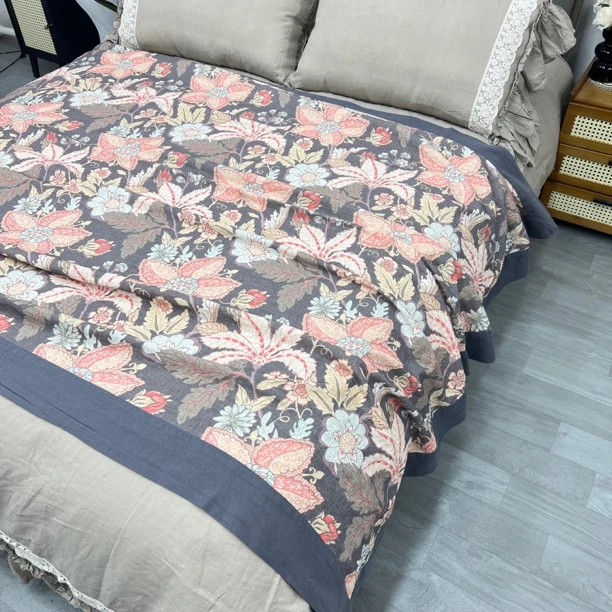 直播专享23 英国品牌订单尾货纯汉麻美式印花盖毯