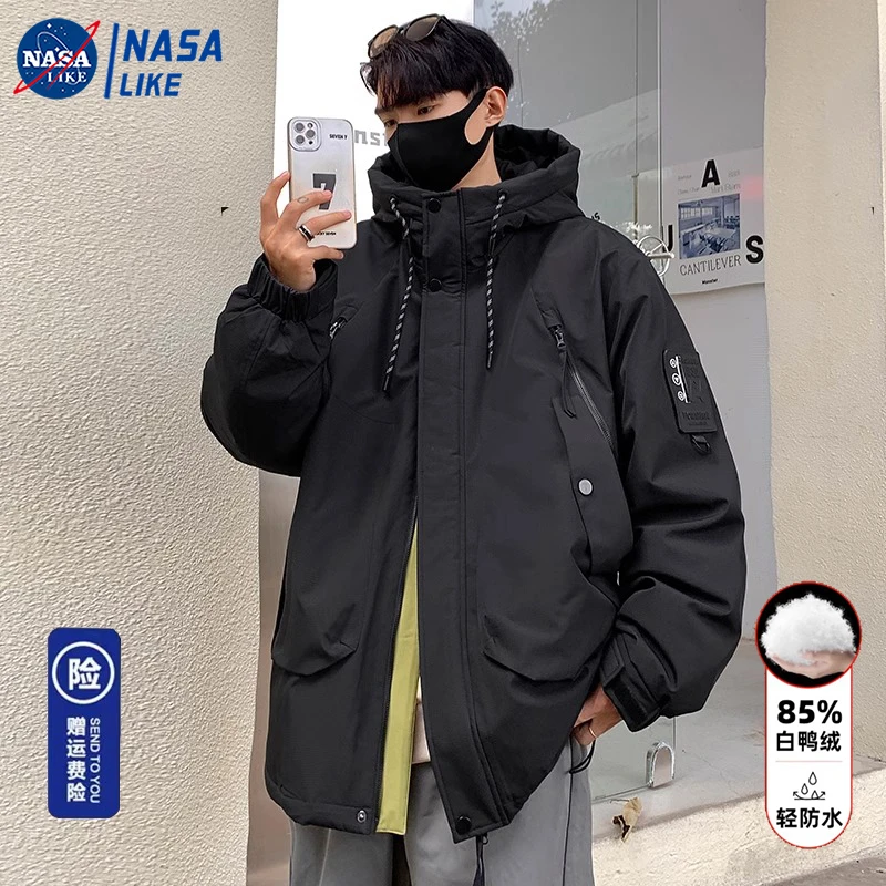 NASA冲锋衣羽绒服男冬季保暖休闲宽松男士户外工装连帽外套青少年