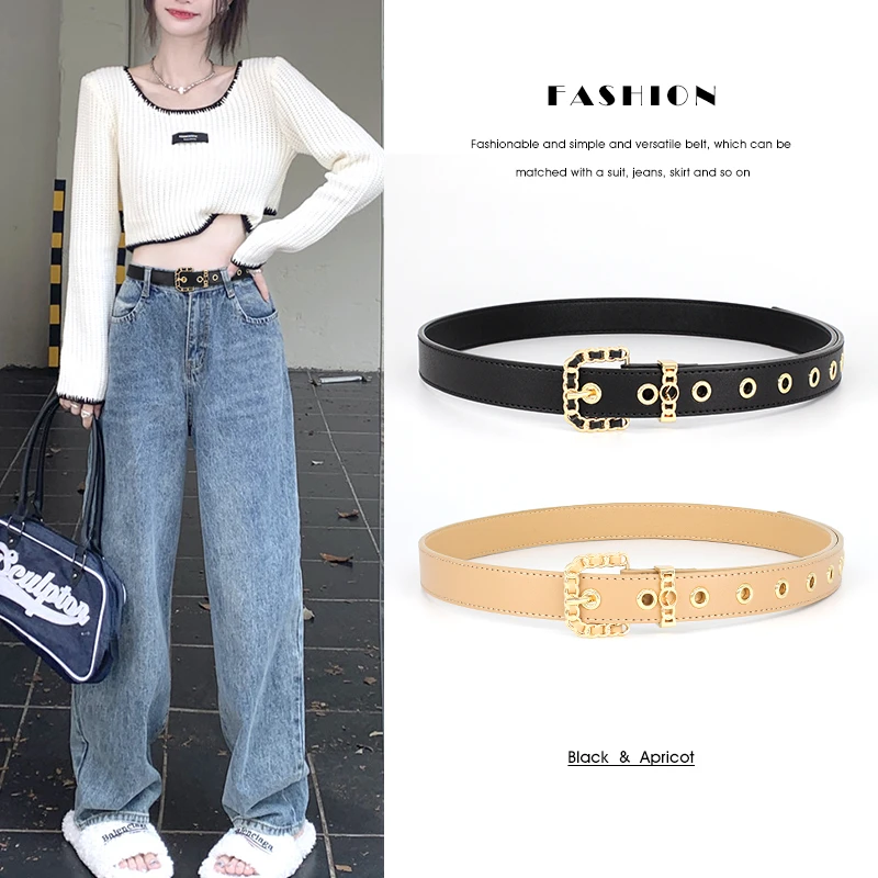 VOROLA真牛皮皮带时尚休闲女士真皮收腰裤韩版腰带ins风网红时尚