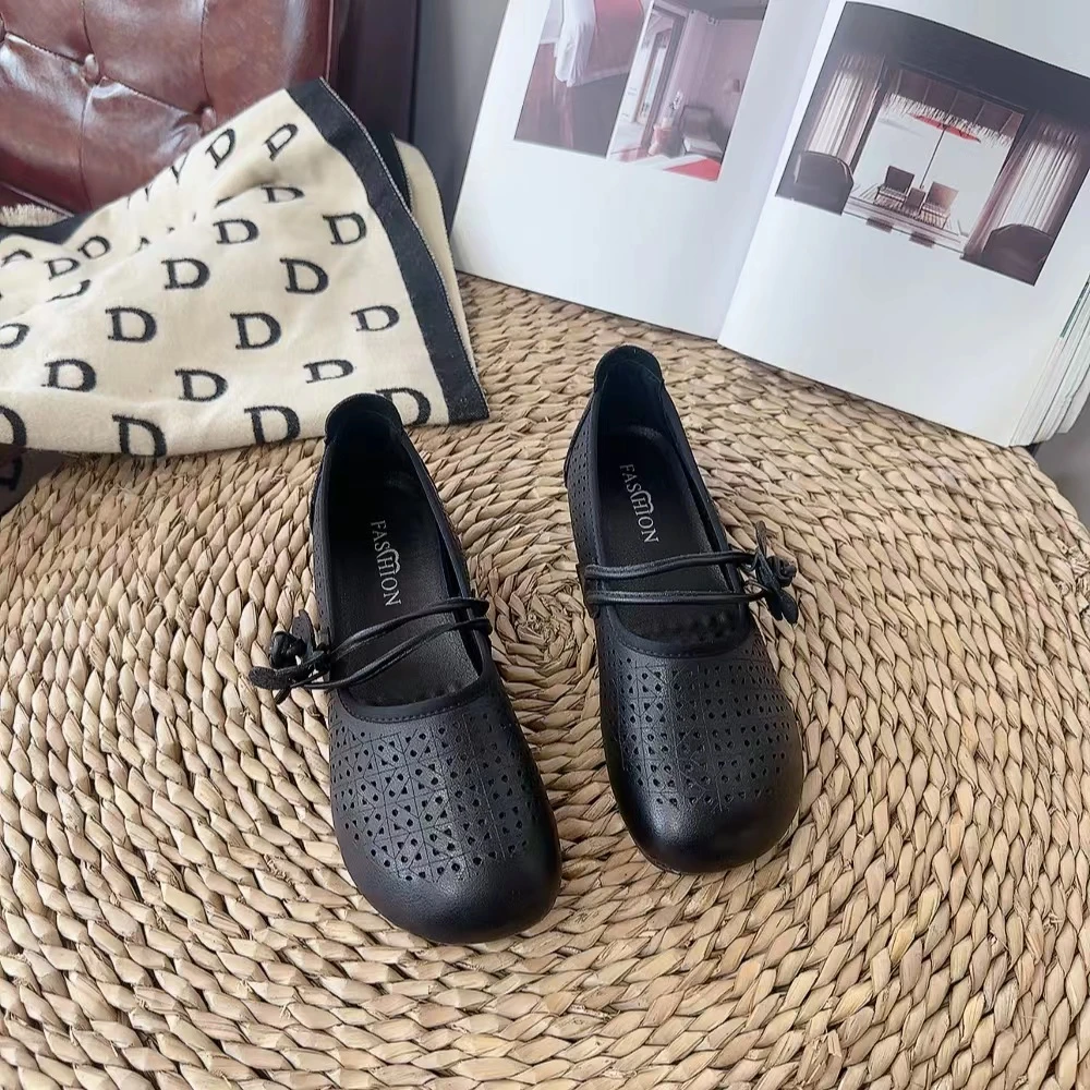 6-613-1新款圆头小花朵软底舒适百搭镂空妈妈鞋仓