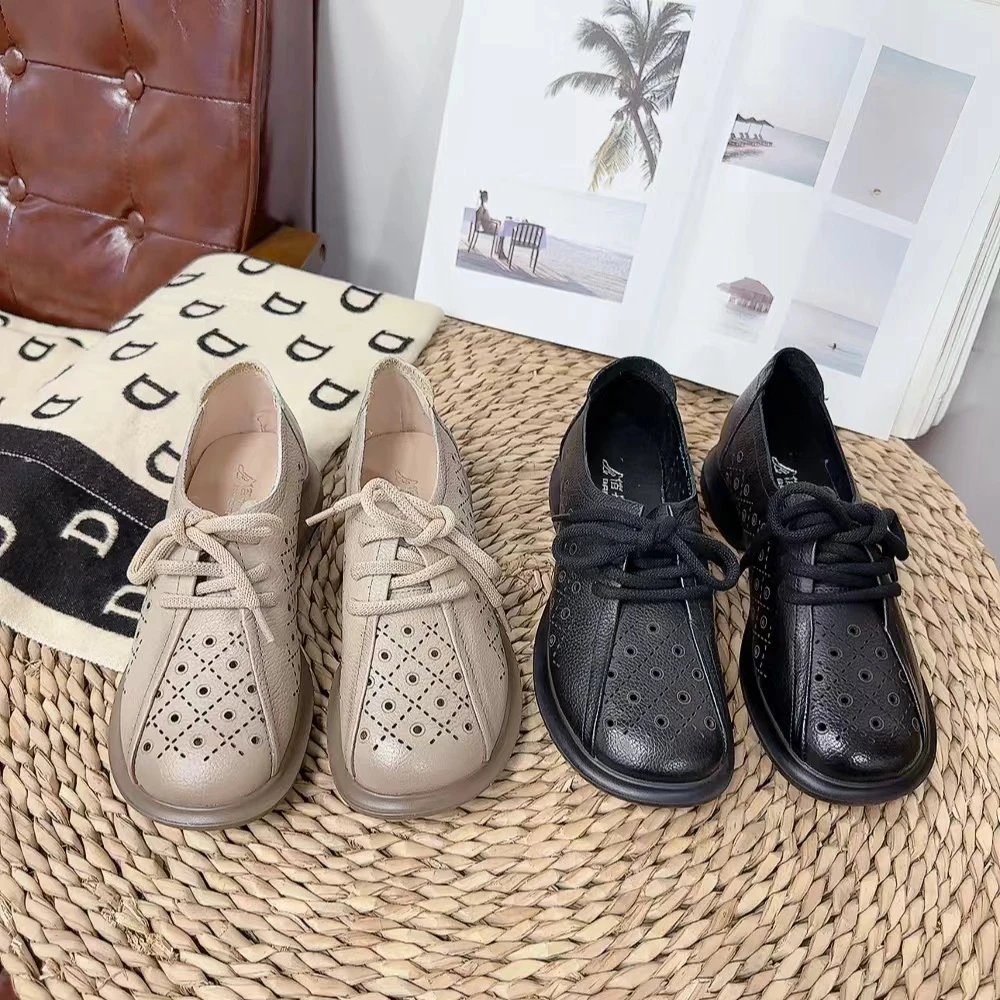 22511-1新款系带镂空透气舒适百搭圆头软底妈妈鞋仓