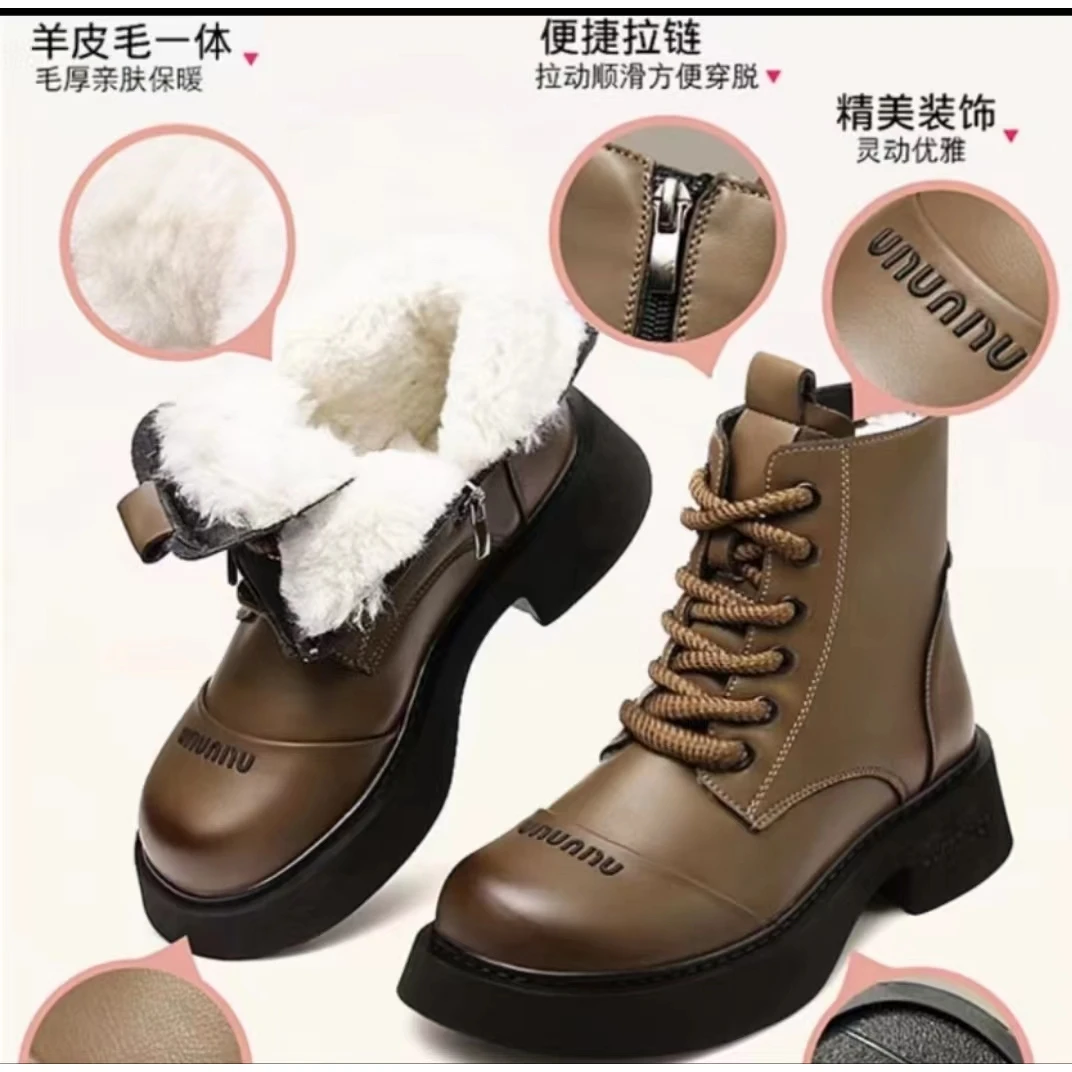 2023-99新款圆头厚底系带舒适马丁靴