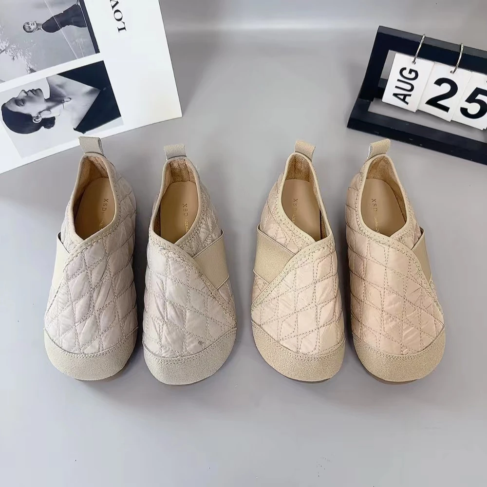 F888新款软底舒适百搭圆头格子时尚小单鞋