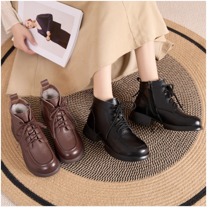 88066新款系带侧拉链圆通舒适百搭软底马丁靴