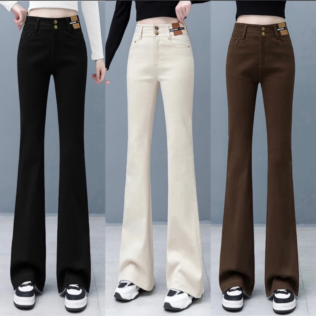 马蹄裤微喇叭加绒牛仔裤女 高腰秋冬2024新款修身显瘦弹力牛仔裤