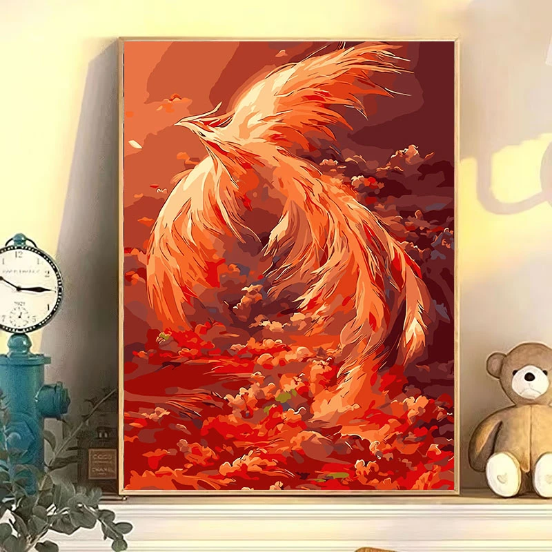 火凤凰数字油画diy填色画填充油彩画动漫解压手工绘涂色画装饰画