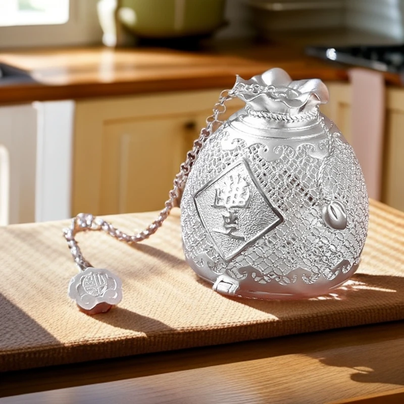 福恒金 足银茶泡足银999高档手工滤茶泡茶神器茶叶过滤球百福茶包