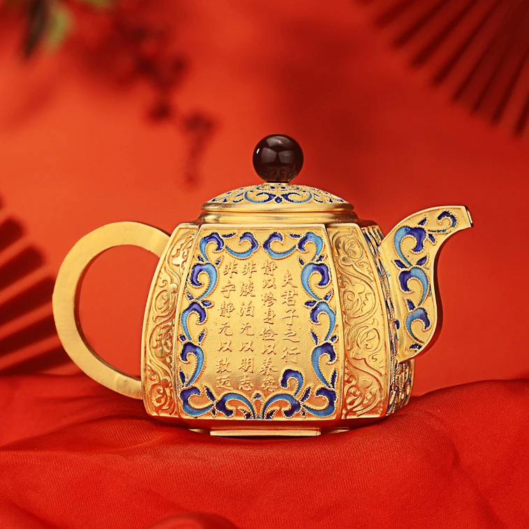 银茶壶足银999纯手工泡茶壶宁静致远珐琅彩镀金银茶具套装