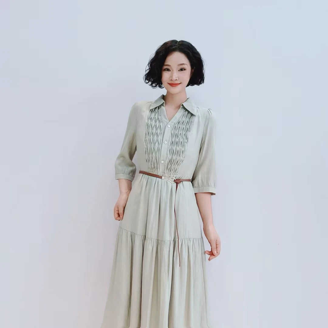 5109 时尚纯色洋气简约收腰显瘦连衣裙