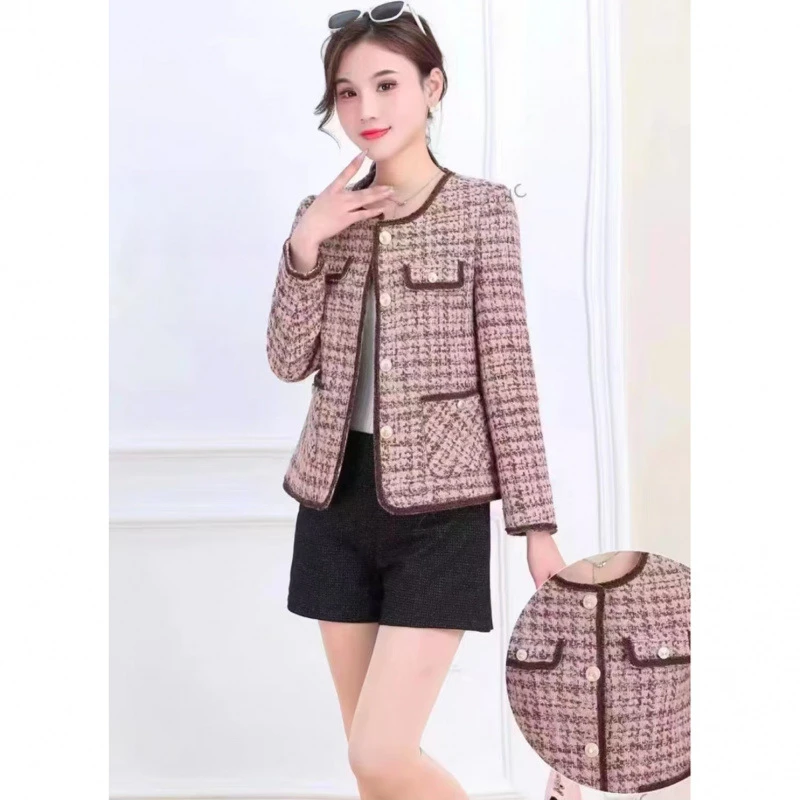 W858 春秋时尚洋气名媛气质短款百搭粗花呢小香风外套B3