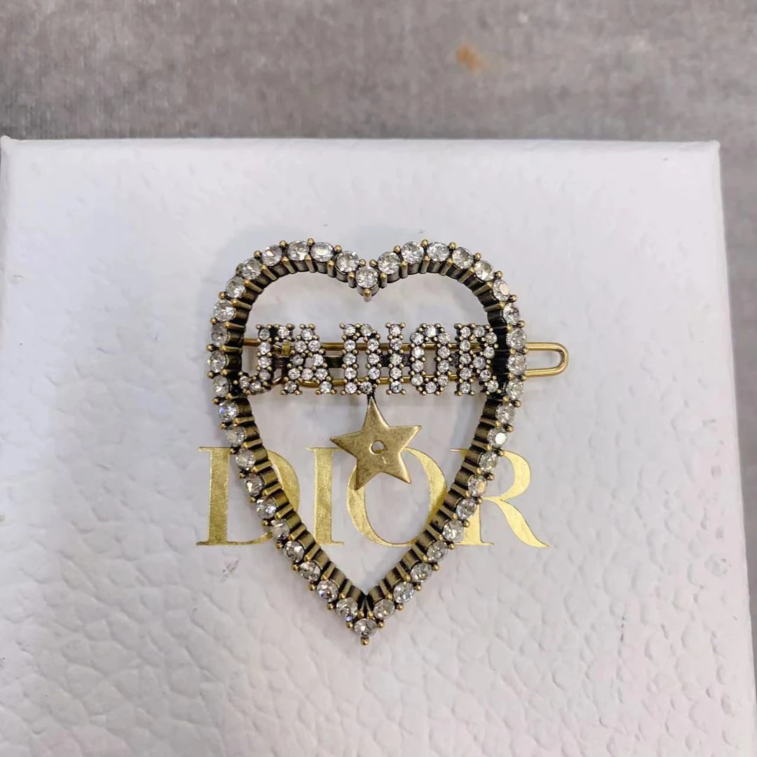 未使用 DIOR/迪奥 时尚字母五芒星复古镂空镶钻发夹CG0174