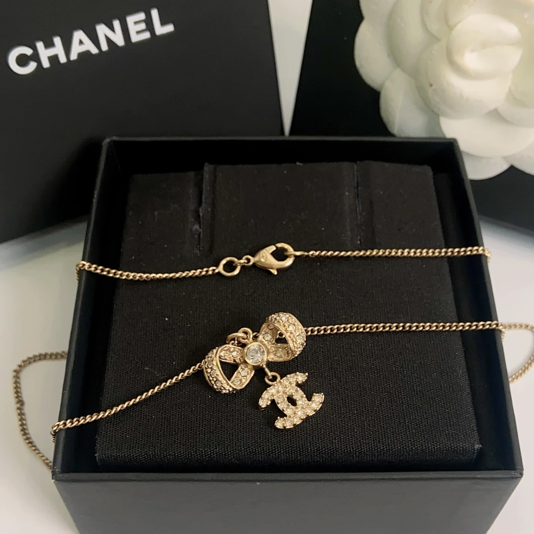 99新 Chanel/香奈儿 百搭款丝带蝴蝶结满钻项链12P/DS0191