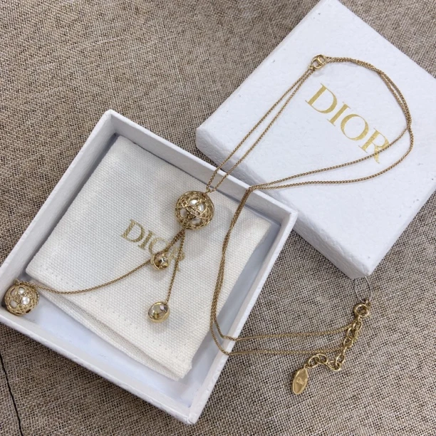99新 DIOR/迪奥 百搭款 时尚 经典 镂空 复古 金色 毛衣链 项链